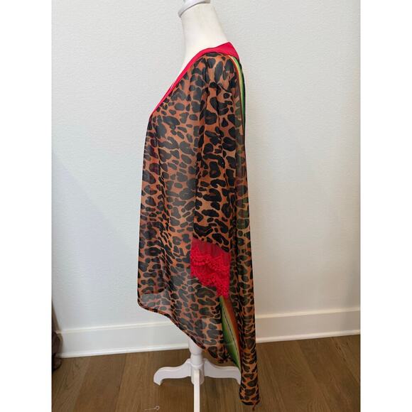L&B Neon Leopard Aztec Kimono Pink Green Medium - Picture 5 of 6